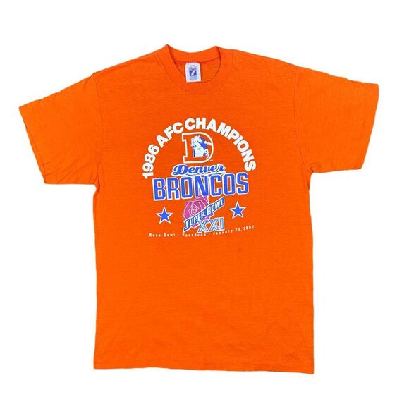 Vtg Logo 7 1986 AFC Champions Denver Broncos Super Bowl XXI CrewNeck Tee - Large